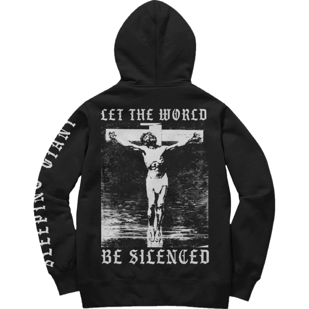 Sleeping Giant world be silenced hoodie — back on a transparent background