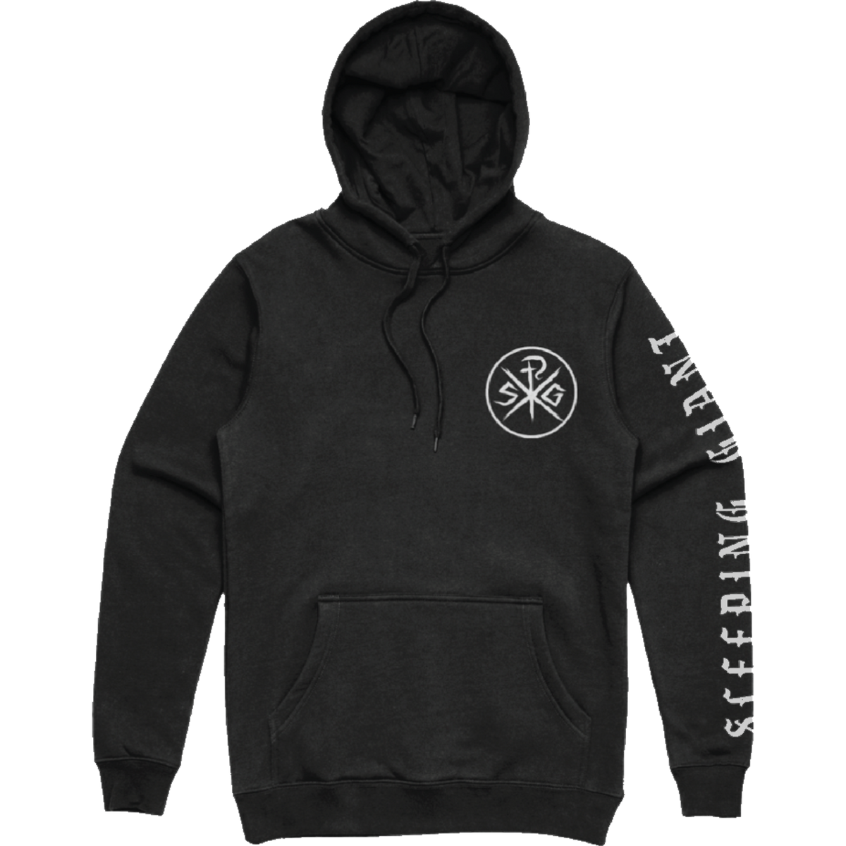 Sleeping Giant world be silenced hoodie — front on a transparent background