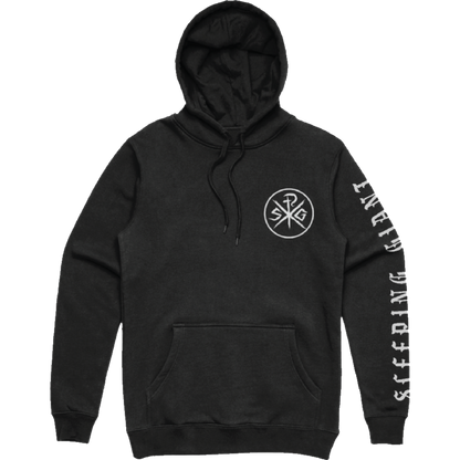 Sleeping Giant world be silenced hoodie — front on a transparent background